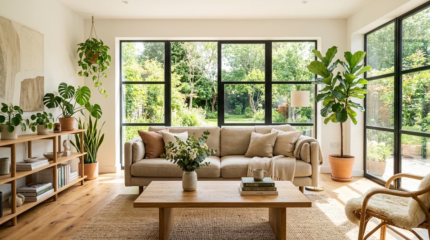 Green Yorkshire spotless living room with beautiful green plants